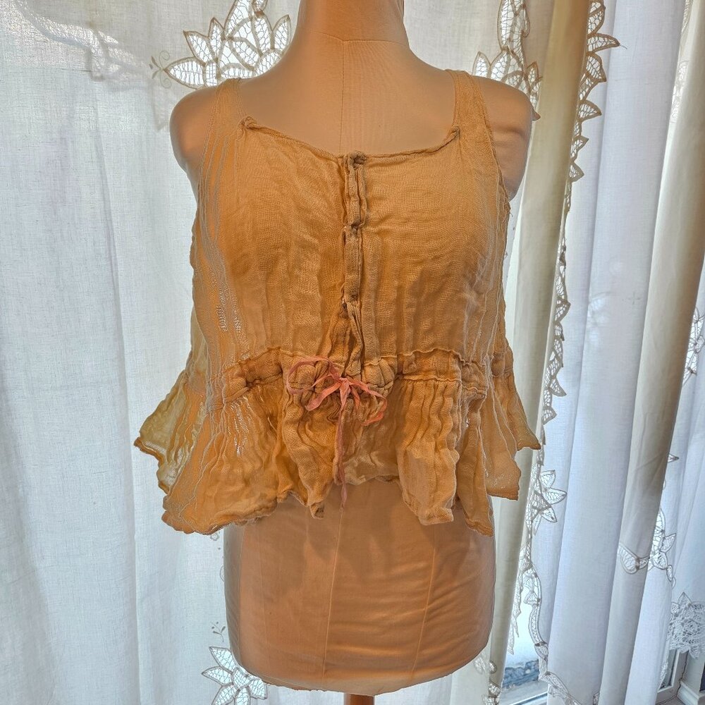 Magnolia Pearl Yellow Linen Peplum Tank Top Woman's One Size